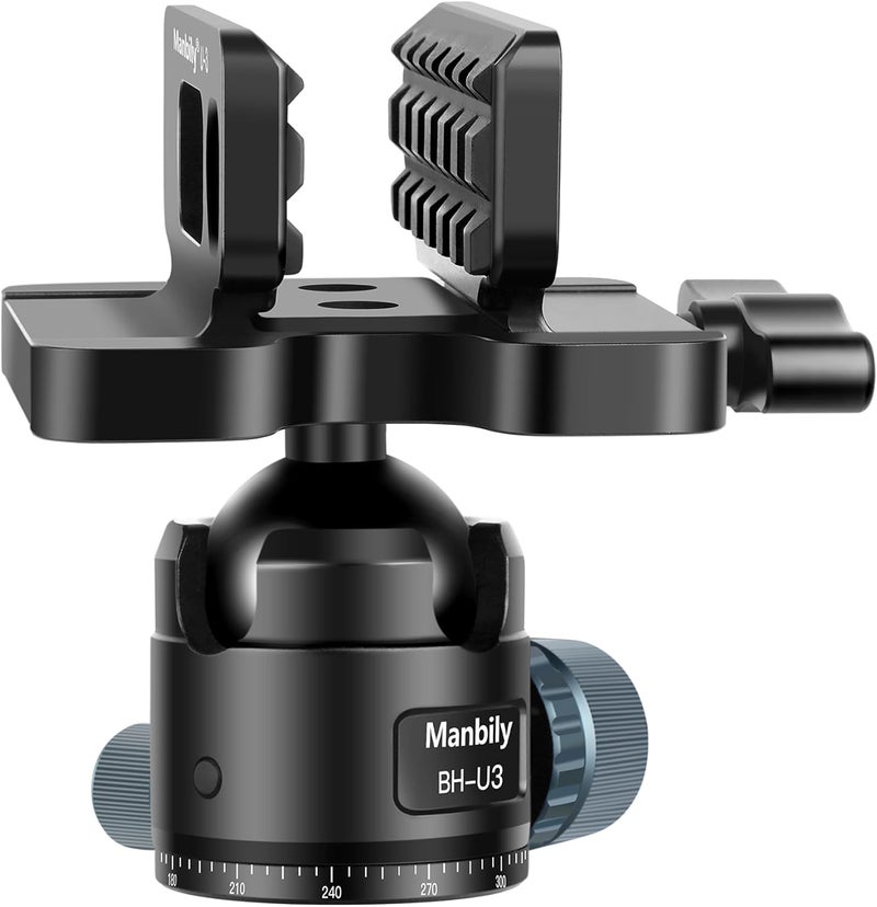 Manbily Shooting Saddle with Low Profile 44mm Ball Head, CNC Aluminum Heavy Duty 360° Tripod Head, Universal Rest Clamp for Hunting Shooting Stick Tripod, 44lbs/20kg Load Capacity, Black - Image 1